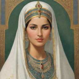 A historic depiction of Zulaikha during the time of Prophet Yousuf, wearing traditional Egyptian attire of the era, noticeable by her grace and beauty.