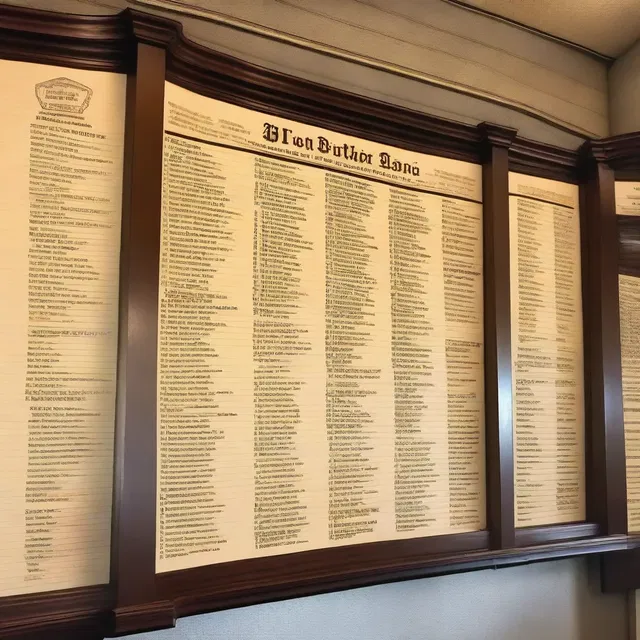 The muster roll was displayed as a decorative element on the walls of the military-themed restaurant.