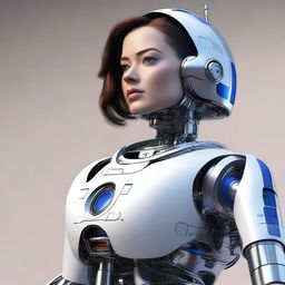 A high-quality digital art image showcasing a breathtakingly realistic and curvaceous female robot with human likeness