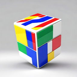 This is a high-quality digital rendering of a cube, each face intricately textured with the vibrant and colorful flag of Bangkok