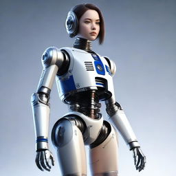 A top-quality digital art image showcasing a breathtakingly realistic and curvaceous female robot with human likeness