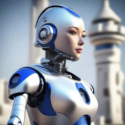 A high-quality digital art image showcasing a breathtakingly realistic and curvaceous female robot with human likeness