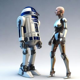 A stunning digital art image displaying a curvaceous female robot with human likeness