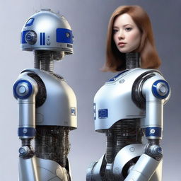 A digital art image of superb quality, illustrating a breathtakingly realistic and curvaceous female robot with human likeness