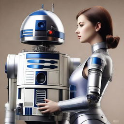 A digital art image of exceptional quality, portraying a breathtakingly realistic and curvaceous female robot with human likeness