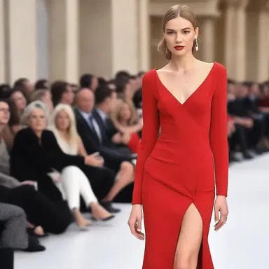 She wore a stunning cherry red dress to the fashion show.
