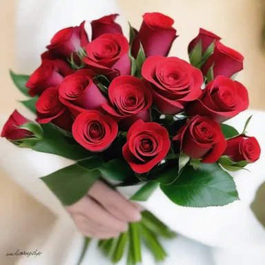 He bought her a bouquet of roses, with one cherry red rose in the center.