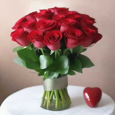 He bought her a bouquet of roses, with one cherry red rose in the center.
