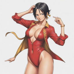 An expertly drawn image of Robin from One Piece, vividly showcasing her unique attire and characteristic features in a dynamic pose