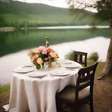 The cozy cabin by the lake was stocked with champagne and roses, creating a romantic atmosphere for the couple.
