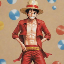 A vividly illustrated image of Luffy from One Piece, showcasing his vibrant dress, iconic straw hat and his passionate demeanor