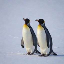 Three penguins majestically rising from a blanket of pristine snow.