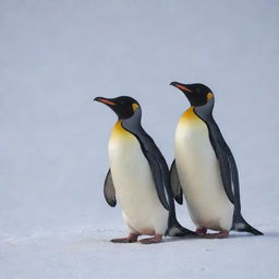 Three penguins majestically rising from a blanket of pristine snow.