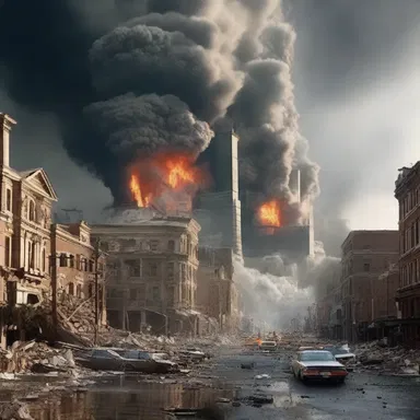 In the disaster movie, the city experiences a massive upheaval as earthquakes cause the land to rise, destroying buildings and infrastructure.