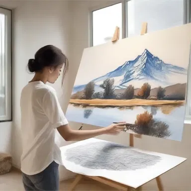 The artist unrolled a canvas and began to sketch a beautiful landscape.