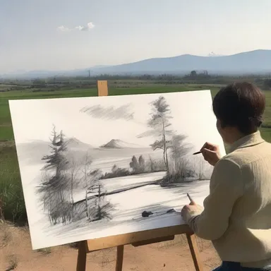 The artist unrolled a canvas and began to sketch a beautiful landscape.