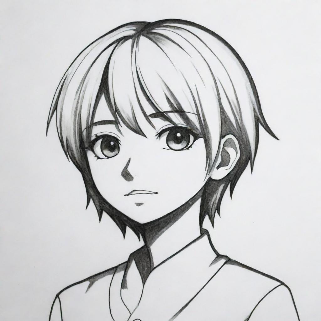 A simple yet enticing 2D manga character that is easy to draw on paper, highlighting key features and aesthetics without being overly complex