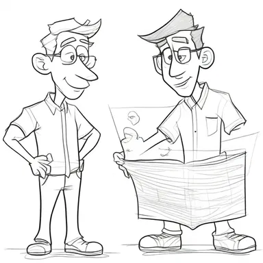 The animator unrolls the characters' sketches to bring them to life.