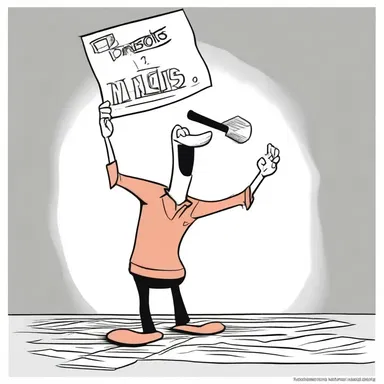 The cartoonist unrolls the strip of paper to reveal the hilarious punchline.