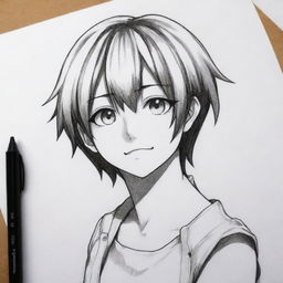 A simple yet enticing 2D manga character that is easy to draw on paper, highlighting key features and aesthetics without being overly complex