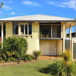 A quaint 1980s Queenslander house situated in Logan, next to a bustling train station