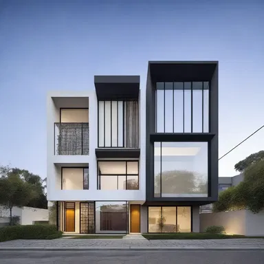 The design of this building evinces a contemporary feel with its sleek lines and minimalistic aesthetic.