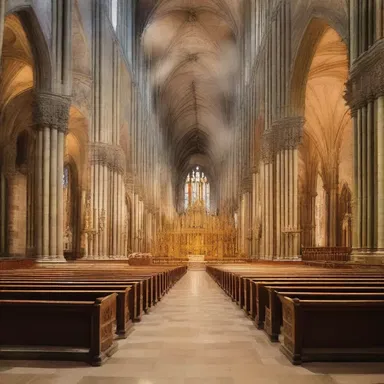 The atmosphere of the cathedral evinces a sense of reverence and spirituality.