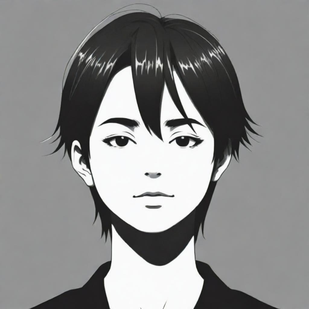 A simplistic 2D manga character featuring a distinctively wide chin, embodying a balance of easy-to-draw elements while retaining characteristic manga aesthetics