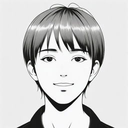 A simplistic 2D manga character featuring a distinctively wide chin, embodying a balance of easy-to-draw elements while retaining characteristic manga aesthetics