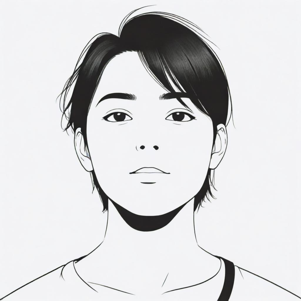 A simplistic 2D manga character featuring a distinctively wide chin, embodying a balance of easy-to-draw elements while retaining characteristic manga aesthetics