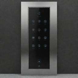 Modern and sleek elevator control panel with touch-sensitive 'Up' and 'Down' buttons. High-resolution display showing the current and selected floors with engaging and responsive animations. Visual progress indicators and a joyful animation when reaching the desired floor.