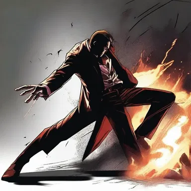 As the protagonist battles against the villain, his body begins to writhe in pain from the powerful attack.