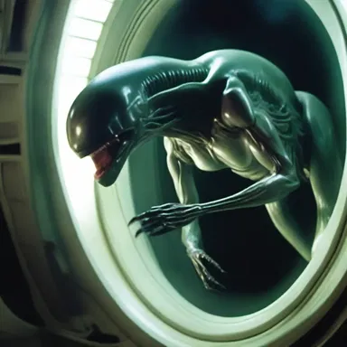 The alien creature writhes uncontrollably as it tries to break free from the spaceship's containment.