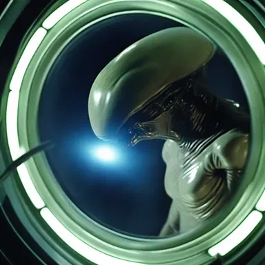 The alien creature writhes uncontrollably as it tries to break free from the spaceship's containment.