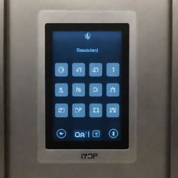 An user-friendly elevator interface featuring two buttons labeled 'Up' and 'Down'. An adjacent screen displays current and selected floors with each button press, aiming for seamless and efficient vertical transportation.