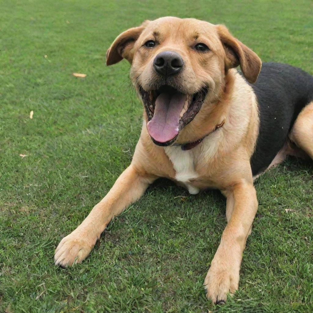 A dog happily munching on green grass in an open field