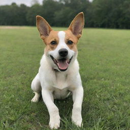 A dog happily munching on green grass in an open field