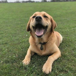 A dog happily munching on green grass in an open field