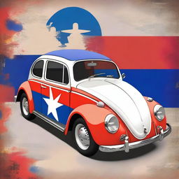 This is a high-quality digital art of a 1954 Volkswagen Beetle, painted with the vibrant colors and distinctive pattern of the Cambodian flag