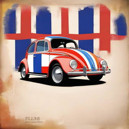 This is a high-quality digital art of a 1954 Volkswagen Beetle, painted with the vibrant colors and distinctive pattern of the Cambodian flag