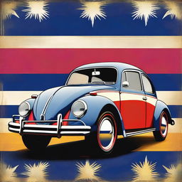 This is a high-quality digital art of a 1954 Volkswagen Beetle, painted with the vibrant colors and distinctive pattern of the Cambodian flag