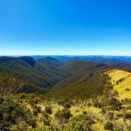 The breathtaking landscape of Scenic Rim, Queensland, Australia, featuring rolling hills, green pastures and clear blue skies