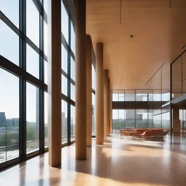 The multiplex design of the building incorporated various elements like glass, steel, and wood.