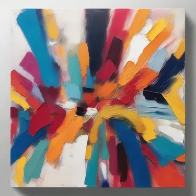 The artist's painting is a multiplex of colors and textures, creating a visually captivating piece.