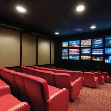 The movie theater has multiple screens that allow for multiplex screenings of different films simultaneously.