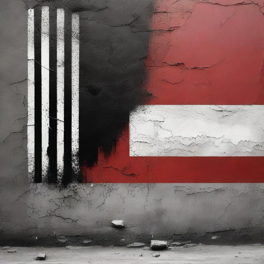 A high-quality photograph showcases the flag of Yemen, its vibrant red, white, and black stripes vividly painted on a textured concrete wall in Sana'a