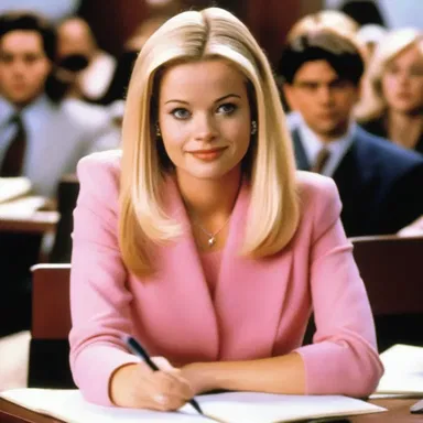 In the movie 'Legally Blonde', the determined protagonist, Elle Woods, prepares diligently for her midterm examination at Harvard Law School, proving her intelligence to her classmates and professor.
