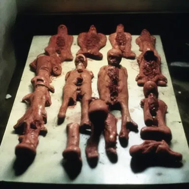 In the horror movie, the killer had a collection of severed external body parts of their victims as a gruesome display.