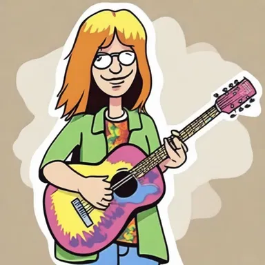 In the cartoon, the hippie character always wore a tie-dyed shirt and had a patchouli-scented peace sign sticker on his guitar case.