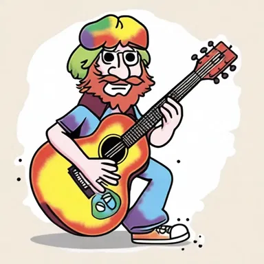 In the cartoon, the hippie character always wore a tie-dyed shirt and had a patchouli-scented peace sign sticker on his guitar case.